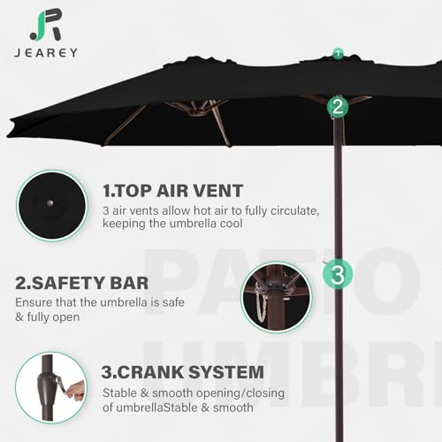 JEAREY 15FT Patio Umbrella Large Outdoor Umbrella Extra Double-Sided Market Umbrella with Crank Handle for Garden, Deck, Backyard and Pool, Black