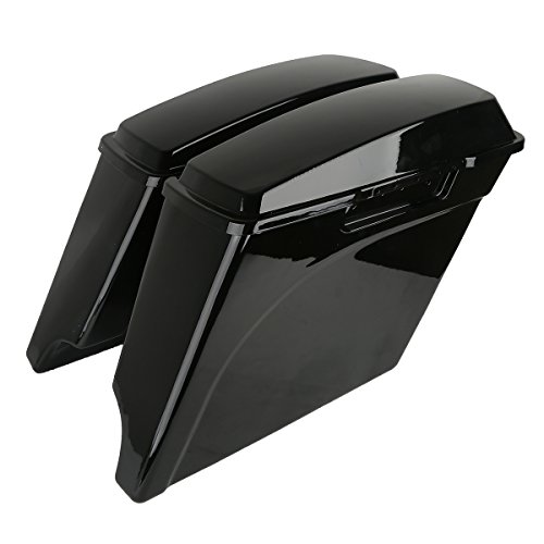 Xfmt Motorcycle 5" Stretched Hard Saddlebags Extended Saddle Bags For Harley Touring Road King Street Glide Road Glide Electra Glide 1993-2013 (Vivid Black) #TOP14