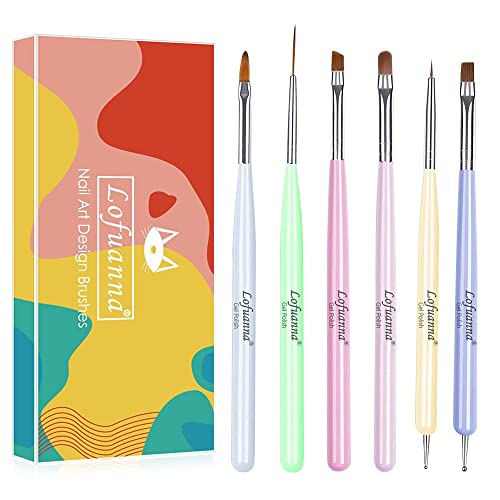 Lofuanna Nail Art Brushes Set,6PCS Gel Polish Nail Art Pen Painting Tools with Nail Extension Gel Brush,Nail Carved Pen,Nail Art Liner Brush and Nail Dotting Pen for DIY Nail Art Design Manicure