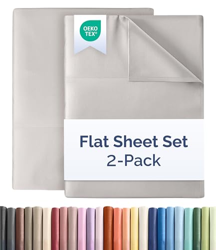 Twin XL Size Flat Sheet - Pack of 2, College Dorm Essentials - Light Grey