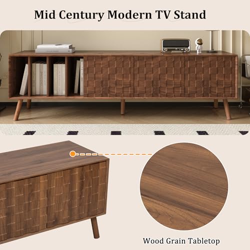 Image of Merax 69 inch TV Stand for TVs Up to 75 inch, Modern Entertainment Center with 3 Doors and Vertical Open Shelves, Media Console with Unique Mosaic Front Design for Living Room