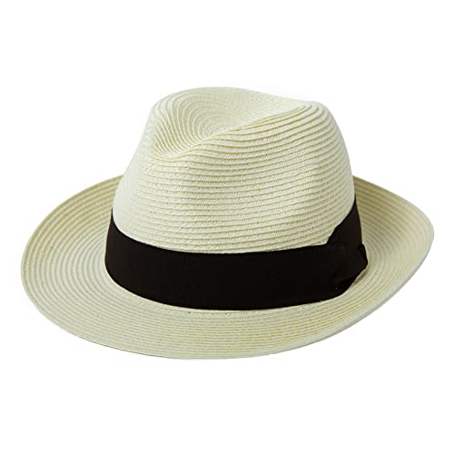 Comhats Upf 50+ Unisex Sun Straw Fedora Hat For Women Men,Packable Beach Hat Wide Brim Panama Hat Uv Summer Hat White M #TOP24
