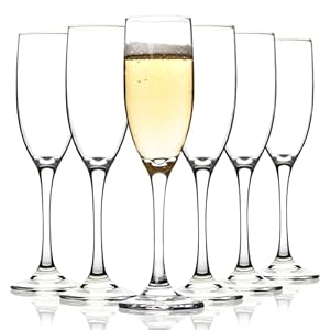 Classic Champagne Glasses Set of 6, 6oz Glass Champagne Flutes, Stemmed Champagne Flutes, Sparkling Wine Glass for Party, Wedding and Home – Clear