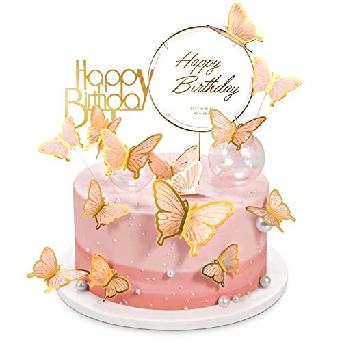 Langpa 22-Pieces Butterfly Cake Decorations With Happy Birthday Acrylic Cake Toppers For Baby Shower Wedding Birthday Party Decor (Orange) #TOP2