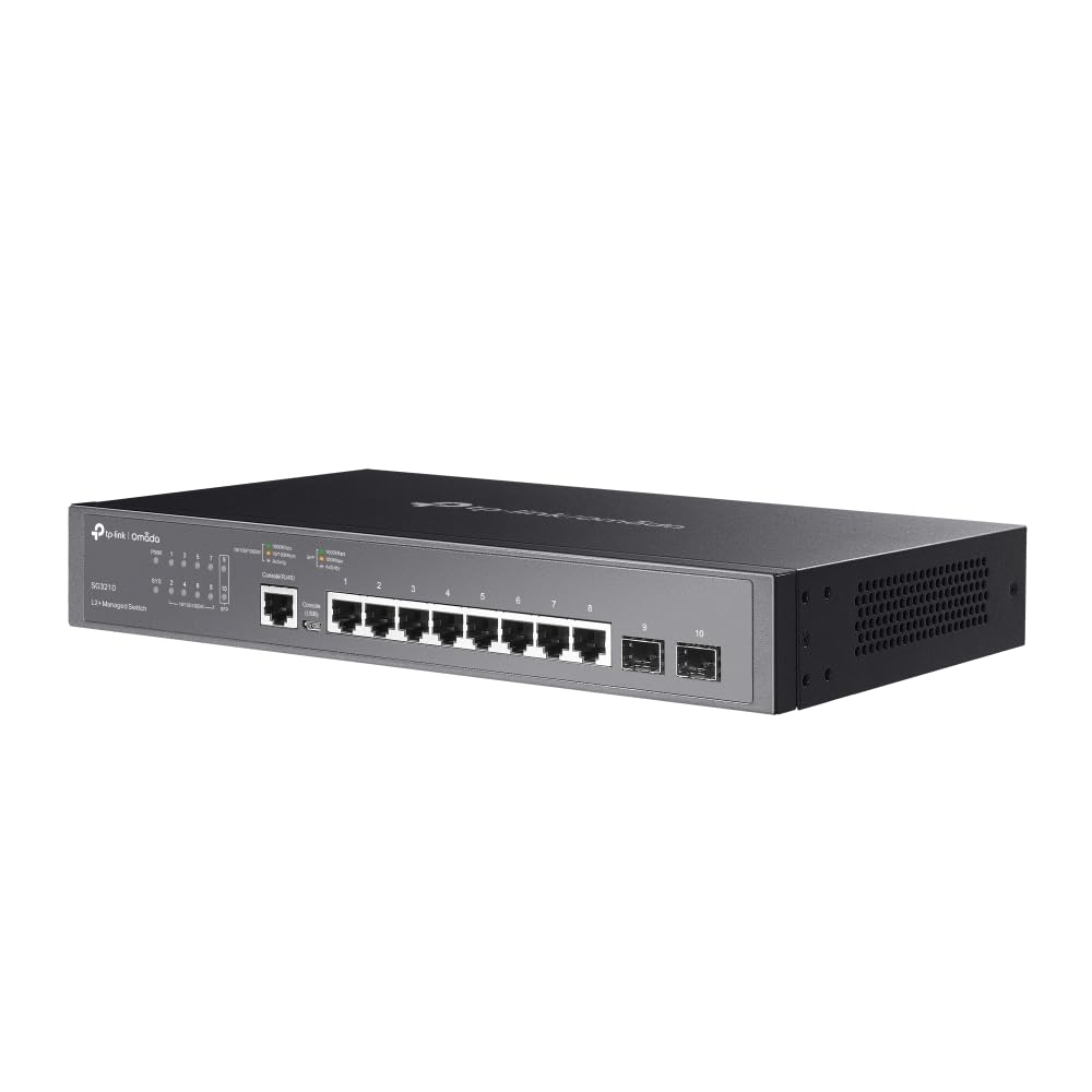TP-Link Gigabit-Switch mit 8 Ports, L2 verwaltet mit Konsolenanschluss, 2 SFP-Steckplätze, Rackmount, begrenzter lebenslanger Schutz, unterstützt L2/L3/L4 QoS, IGMP und LAG, IPv6 und statisches