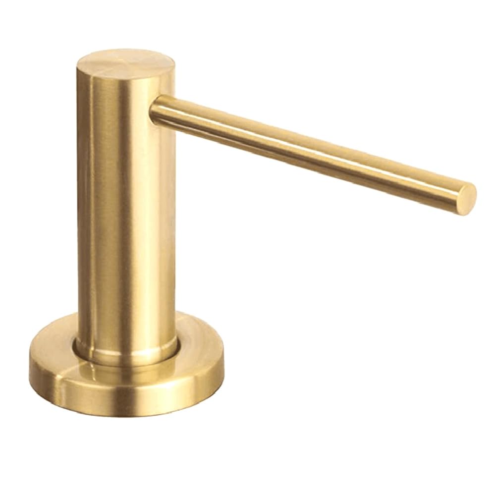 Jrifedptry 1 dispensador de jabón para fregadero de cocina, bomba de encimera, loción de manos, botella incorporada, dispensador de jabón de tornillo de acero inoxidable, color dorado