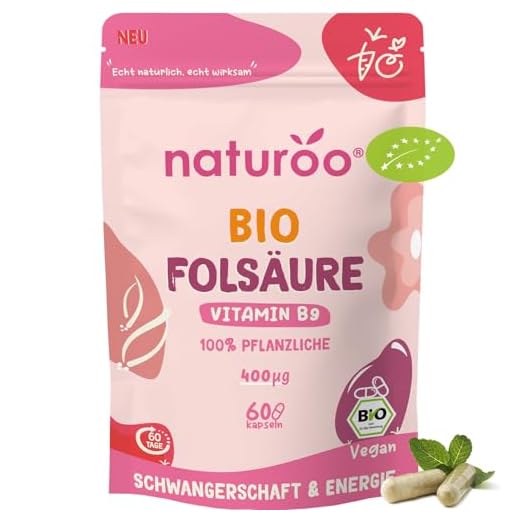 Bio Folsäure hochdosiert | 100% natürlich & vegan | 60 Kapseln für 2 Monate | Mit Vitamin B9 aus Bio-Spinat & Orangenschale | Für Kinderwunsch, Schwangerschaft, Stillzeit, Energie & Immunsystem