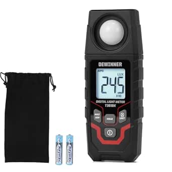 DEWINNER Digital Illuminance Light Meter – 0-200,000 Lux Light Tester for Plants, LED Grow Lights, Car Headlights – Candles Meter, 8X/s Sampling, 120° Angle, Backlit Display (Battery Included)