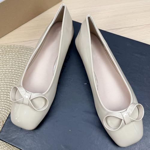 Stunner Women's Ballets Flats Slip on Casual Bowtie Bowknot Ballerina Patent Leather Square Toe Dressy Flat Shoes2