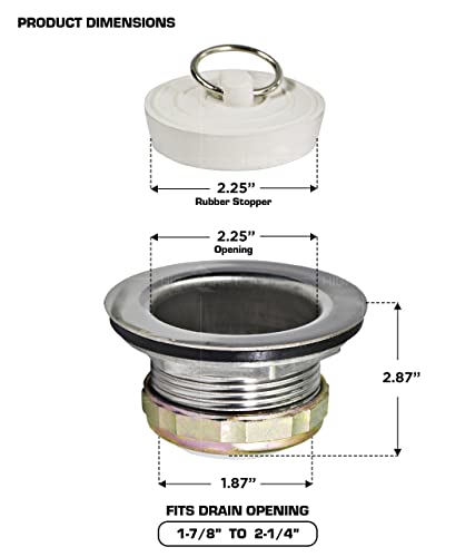 Highcraft 9783 Stainless Steel Bath Tub Drain Assembly With Rubber Stopper Strainer For Rv Mobile Showers Or Bar And Bathroom Sinks, Chrome #TOP2