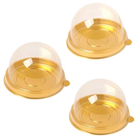 HAPY SHOP 60 Pcs Clear Plastic Mini Cake Box,2 Inch Cupcake Container with Clear Dome Plastic Muffins Cheese Pastry Dessert Mooncake Display Holder for Wedding Birthday Party (Gold) Cover