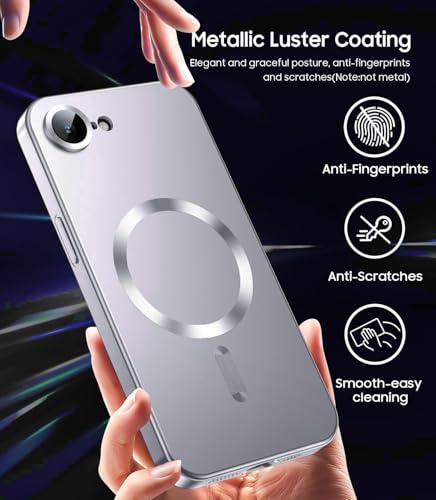Image of DIZORO Magnetic Case for iPhone 17e / 16e Case [Compatible with MagSafe][Built-in Camera Lens Protector] Slim Soft Silicone Bumper Shockproof Metallic Luster Back Cover Phone Case (Metallic Silver)