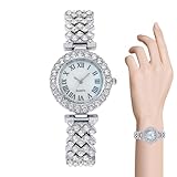 Genérico Relojes Oro Rosa - Metálico y Ligero 0,05 kg con Diseño | Simple Rhinestone Casual para Muñeca Hombres | Elegante Guardia Tiempo para Oficina Apartamento Viajes de Negocios y Casa, plateado