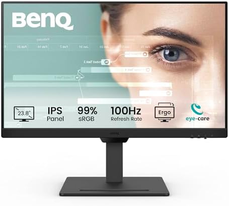 BenQ GW2490T 24 Inch 1300:1 CR 1080P FHD IPS Monitor|100Hz|99% Srgb|Height Adjustable|Ergo Design|VESA Mediasync|Dual HDMI|DP Port|Speakers|Eye-Careu|Eyesafe|B.I. Gen2|LBL+|Wall Mount (Black)