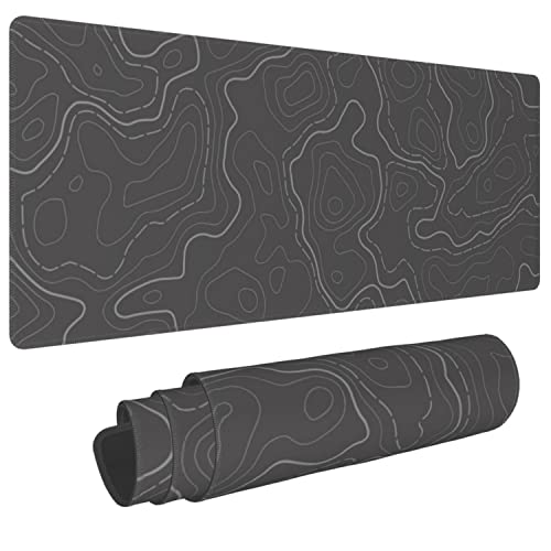 Topographic Contour Lines Geographic Map Gaming Mouse Pad XXL XL Large Mat Long Extended Mousepad Desk Pad Non-Slip Rubber Mice Pads Stitched Edges 31.5 X 12 in