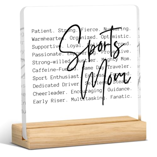 Sports Mom Gifts from Daughter Son Christmas Mothers Day Birthday Gifts for Sports Team Mother Mom Clear Acrylic Desk Decoration Sign for Home Office Bedroom Desk Shelf 4 X 4 Inch