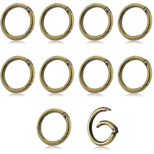 SWYZOR 10 Pièces Mousqueton Rond Anneau Sac a Main, 25mm Anneaux Porte Clé Boucle à Ressort en Acier Crochet Clips Bronze Attache Porte Clef Accroche Sac Fermoir Mousqueton pour Travaux Manuels