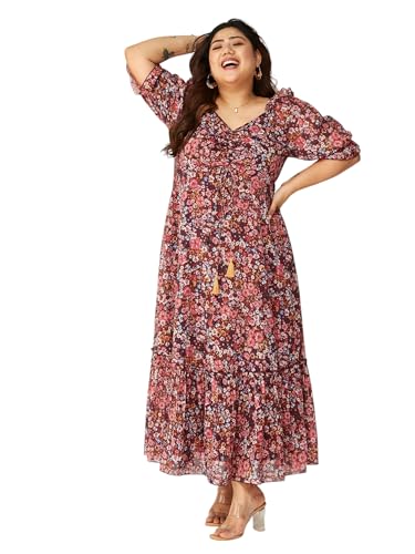 Miss Chase A+ Women's V-Neck Three-Quarter Sleeve Floral Wrap Chi...