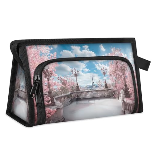 Travel Makeup Bag for Women Men Vintage Eiffel Tower Cosmetic Wash Pouch Bag Toiletry Toiletries Shower Bag Organizer