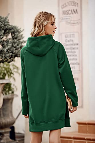 Prettygarden Women's Casual Pullover Sweatshirt Long Sleeve Split Hem Hoodie Dress With Kangaroo Pocket (Dark Green,Small) #TOP23