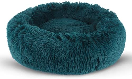 BVAGSS Small Dog Bed,Anti-Anxiety Donut Cuddler Cozy Soft Round Bed,Calming Plush Washable Round Fluffy Pet Cushion Bed for Puppy & Kitten MW002 (16 inch, Cyan)