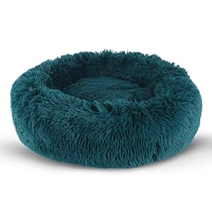 BVAGSS Small Dog Bed Cat Bed Calming Plush Pet Bed Soft Washable Anti Anxiety Round Donut Cuddler Fluffy Puppy Bed for Puppy & Kitten JA037 (16 inch, Cyan)