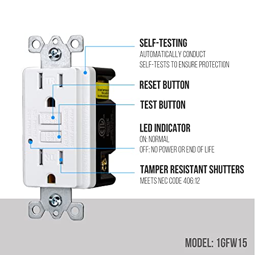 Procuru 10-Pack 15A Tamper Resistant, Self Test Gfci Outlet With Led Indicator, Wall Plates Included, White (1Gfw15-10P) #TOP1