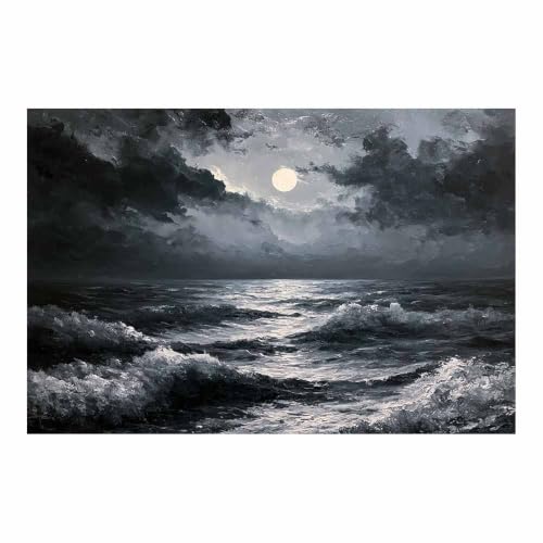 Tableau noir et blanc de lune pour salon et chambre moderne 60x90cm