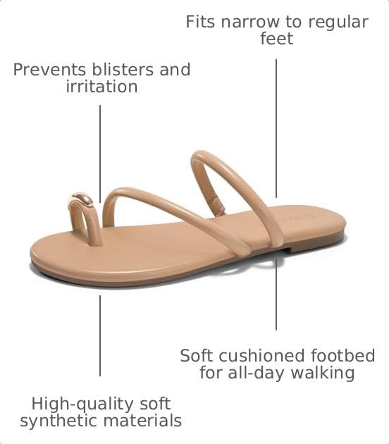 Coutgo Womens Strappy Flat Sandals Square Open Toe Flip Flops Slides Toe Ring Summer Dress Shoes, Khaki, size 8 by Coutgo - Used condition - Image 2