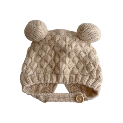 ffgguuiic Baby Earflap Hat Knitting Bonnet, Soft & Breathable Warm Bonnet Caps for 0 to 3 Years Infants Unisex Beige