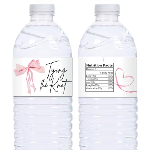 21 Tying the Knot Bows Bridal Shower, Bachelorette Party, Wedding Water Bottle Labels, Waterproof Self Adhesive (Pink)