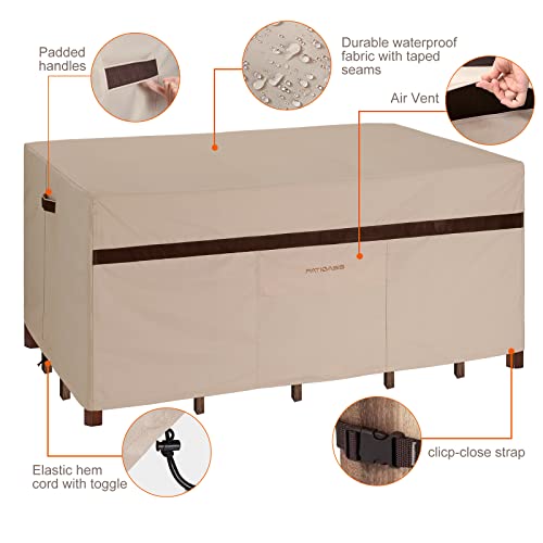 Patio Rectangular Table and Chair Set Cover 109''L Waterproof Outdoor Furniture Covers 600D Durable UV Resistant Windproof Large Lawn Patio Dining Oval Table and Chair Covers High Top Table Cover by PATIOASIS - Used condition - Image 4