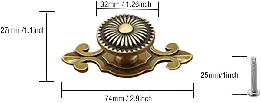 Golden Brass Antique Vintage Retro Drawer Cabinet Metal Knobs with Backplates 12 PCS,Mushroom Shape Pulls Handle Dresser Knob