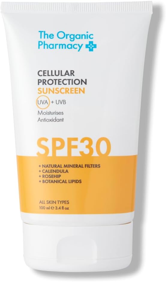 The Organic Pharmacy Cellular Protection Face Sunscreen SPF 50, 100ml - Broad Spectrum Protection, Moisturise, With Natural Mineral Filters, Calendula, Rosehip, Organic 17.6%, Natural 83.1%