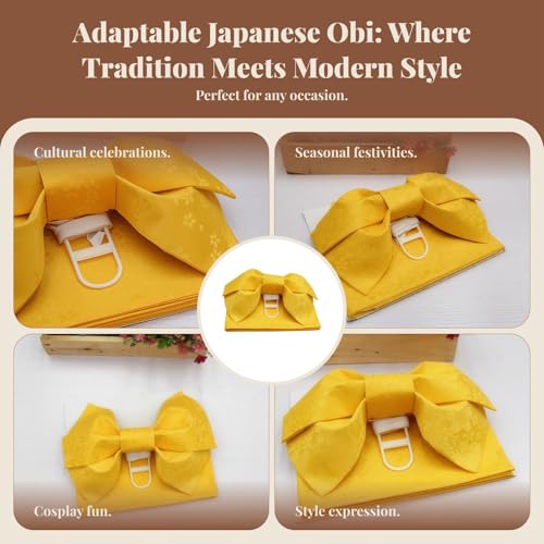 Kimono Obi Japanese Sash Belt Geisha Waist Belt Portable Lightweight Kimono Sash Easy to Put on Yukata Robe Accessories Belt, Yellow - Thumbnail 6