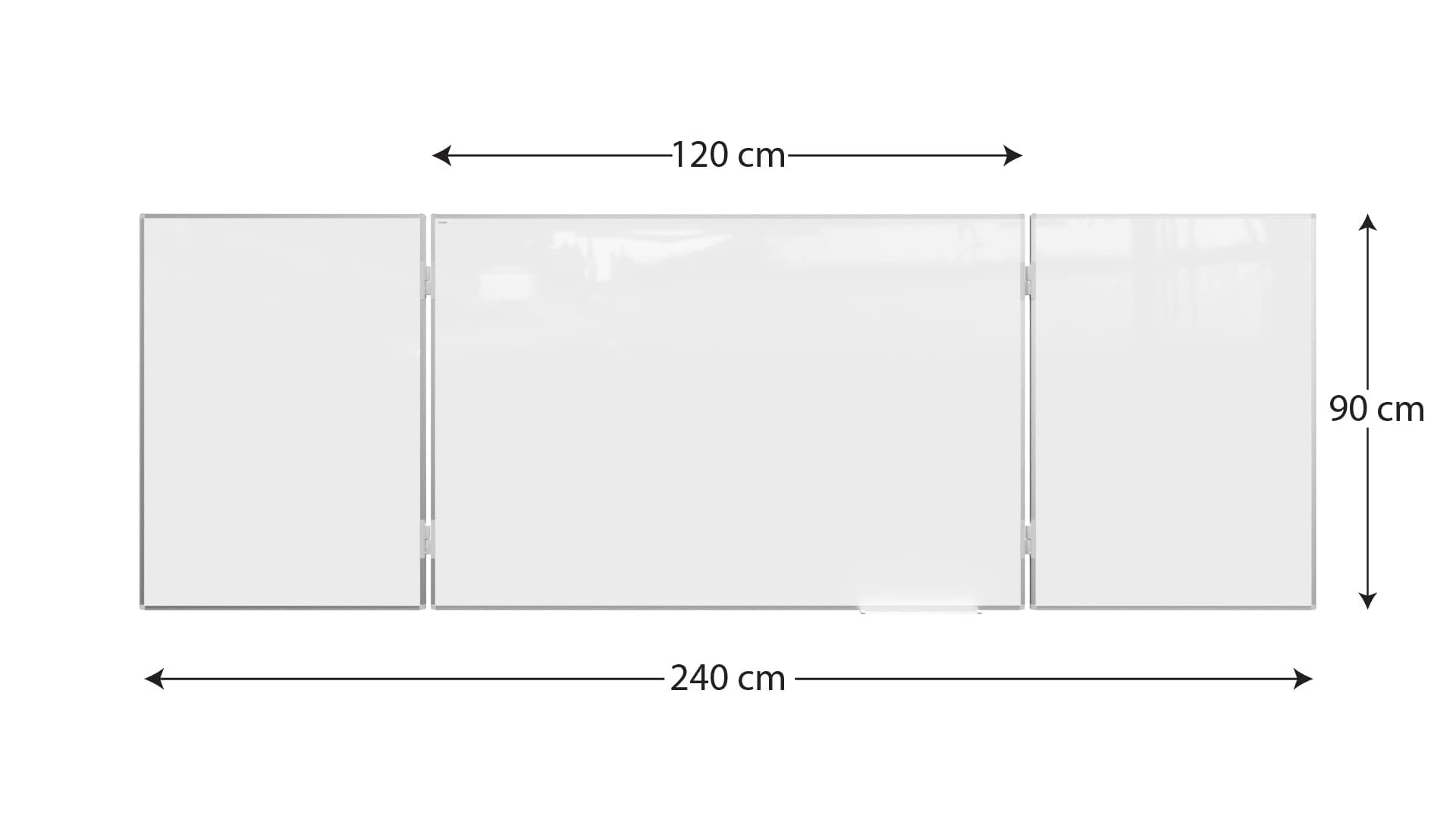 ALLboards Tableau Blanc Scolaire Type Triptyque avec Cadre en Aluminium 120x90cm//240cm, Tableau Blanc Magnétique Whiteboard avec 2 Ailes
