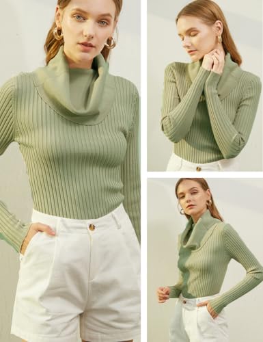 Image of v28 Women's Stretchable Cowl Neck Knit Long Sleeve Slim Fit Bodycon Sexy Sweater