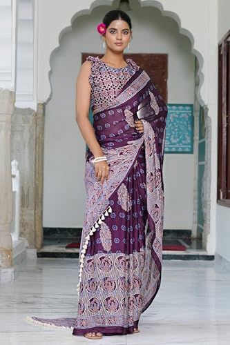 Image of MIRCHI FASHION Saree for Woman | Chiffon Floral Printed Breathable Occasional Sari with Blouse