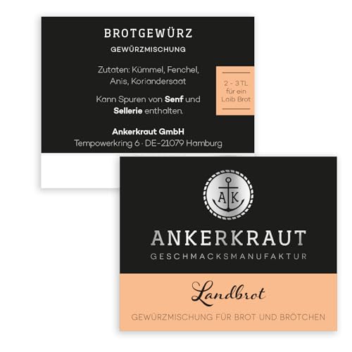 Ankerkraut Landbrot, Gewürzmischung zum selber backen von Brot und Brötchen, Semmeln im Backofen backen, 70 g im Korkenglas