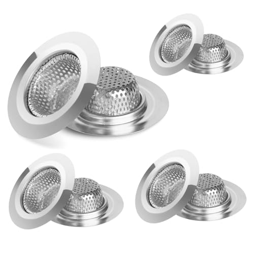 4 PCS Kitchen Sink Drain Strainer Catcher Basket Cover Filter Trap Screen, Large Wide Rim 4.5" Diameter, Stainless Steel, Dishwasher Safe