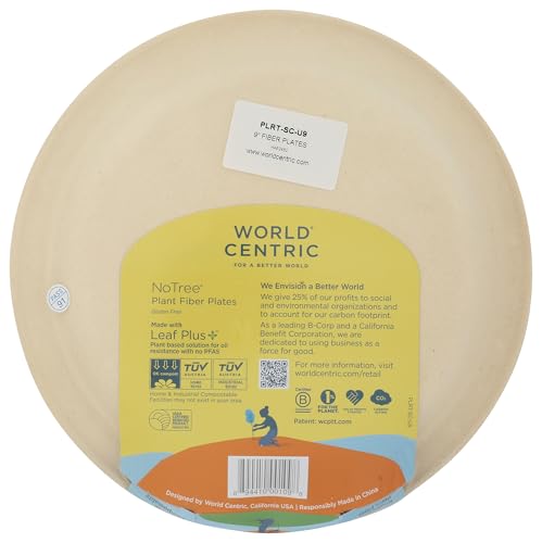 World Centric Wheat Straw/Bagasse Compostable 9-Inch Fiber Plate, 20-Piece, 9 inch