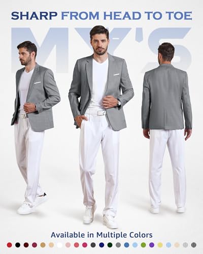 Image of MY'S Men's Slim Fit One Button Linen Suit Blazer, Casual Sports Jacket, Lightweight Business Daily Coat.