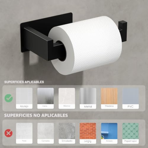 Miniatura 5 de Auxmir Portarrollos Papel Higienico Acero Inoxidable Baño Adhesivo, Fácil Instalación Soporte Sin Taladro Autoadhesivo, Negro