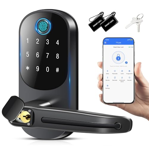 AILRINNI Smart Door Lock, Fingerprint Door Lock, 12-in-1(Fingerprint/passcode/APP/IC Card/Key) Password Bluetooth Smart Locks,Biometric Electronic Smart Lock for Home, Office, Hotel Office, Apartment
