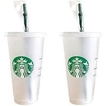 Starbucks 2 Pack Bundle - Reusable Frosted 24 oz Cold Cups with Lid and Green Straw w/Stopper
