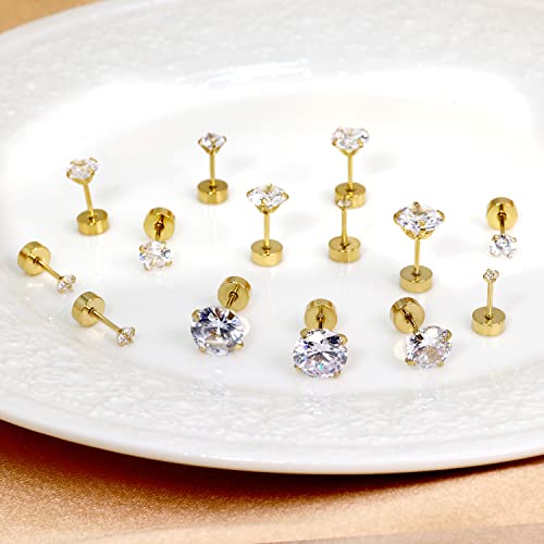 7 Pairs Flat Back Stud Earrings Set For Women, Hypoallergenic Surgical Steel Cubic Zirconia Earrings Studs For Lobe Cartilage Helix (2-8Mm) #TOP4