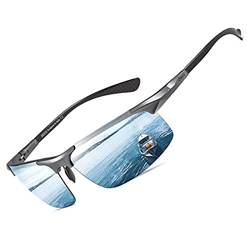 Image of DUCO Men's Sports Polarized Driving Carbon Fiber Sunglasses for Men UV400 Protection DC8277 (Gunmetal Frame Blue Lens)