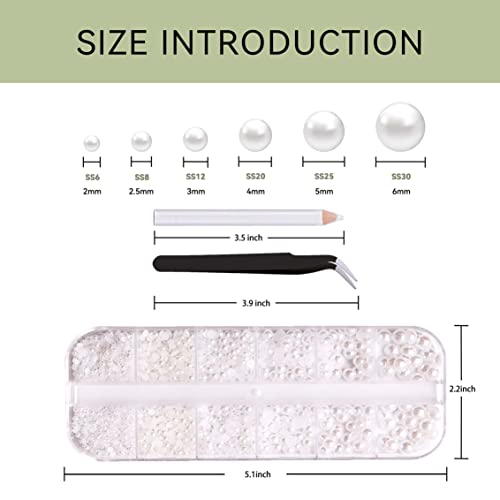 Pearls For Crafts, Yaeism 2000Pcs Flatback Pearls Rhinestone Multi Size Pearls For Nails With Pickup Pencil And Tweezer For Nail Art And Diy Decoration (White Ab) #TOP1