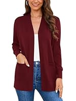 Wiwclo Veryoung Womens Lightweight Long Sleeve Open Front Sweater Cardigan Dressy with Pockets, Wine Red, X-Large
