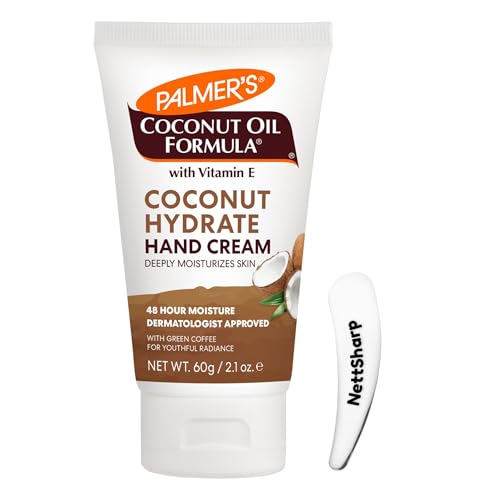 Palmer Coconut Hand Cream With Cosmetic Spatula– Hydrating Moisturiser for Dry & Cracked Hands – Natural Oils – 60g Tube – Non-Greasy, Soothing Formula